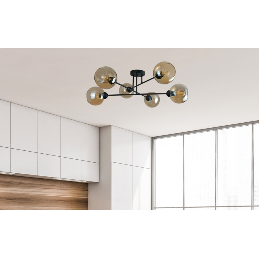 Pendelkrona VASCO 6xE27/60W/230V svart/rökig beige