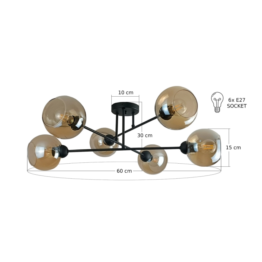 Pendelkrona VASCO 6xE27/60W/230V svart/rökig beige