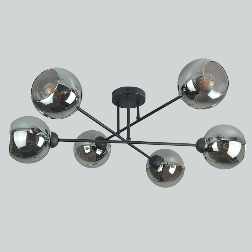 Pendelkrona VASCO 6xE27/60W/230V svart/rökig svart