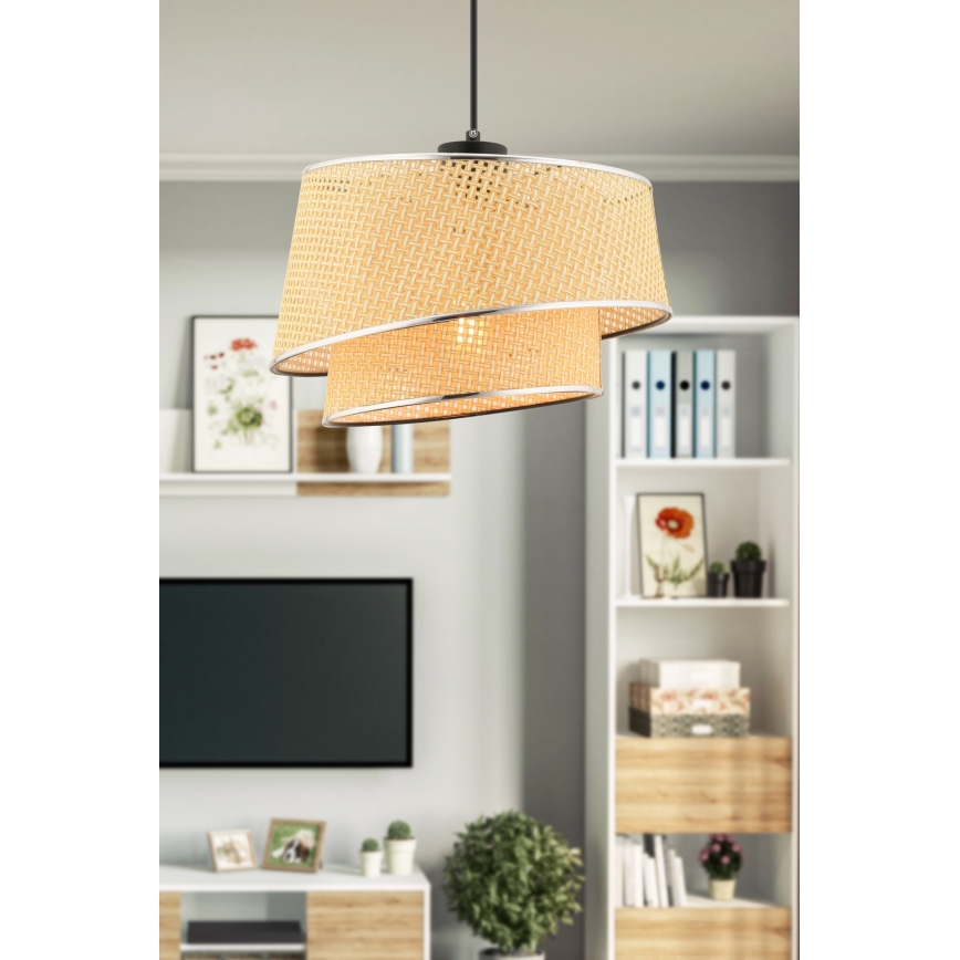 Pendellampa BARETTE 1xE27/60W/230V beige/glans krom
