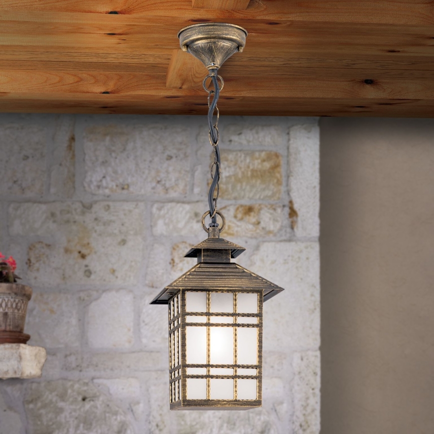Pendellampa för utomhusbruk KIKO 1xE27/11W/230V IP44 brons/patina