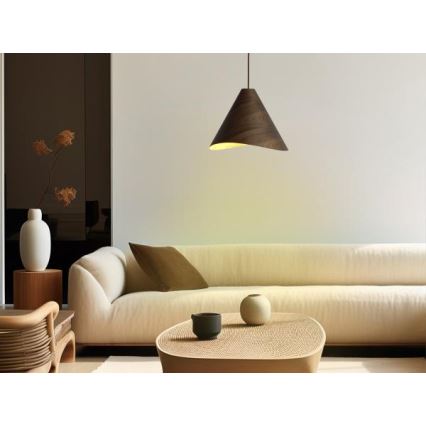 Pendellampa i trä med kabel 1xE27/60W/230V Ø 33 cm massivt trä / valnöt / gummiträ