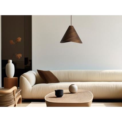 Pendellampa i trä med kabel 1xE27/60W/230V Ø 33 cm massivt trä / valnöt / gummiträ