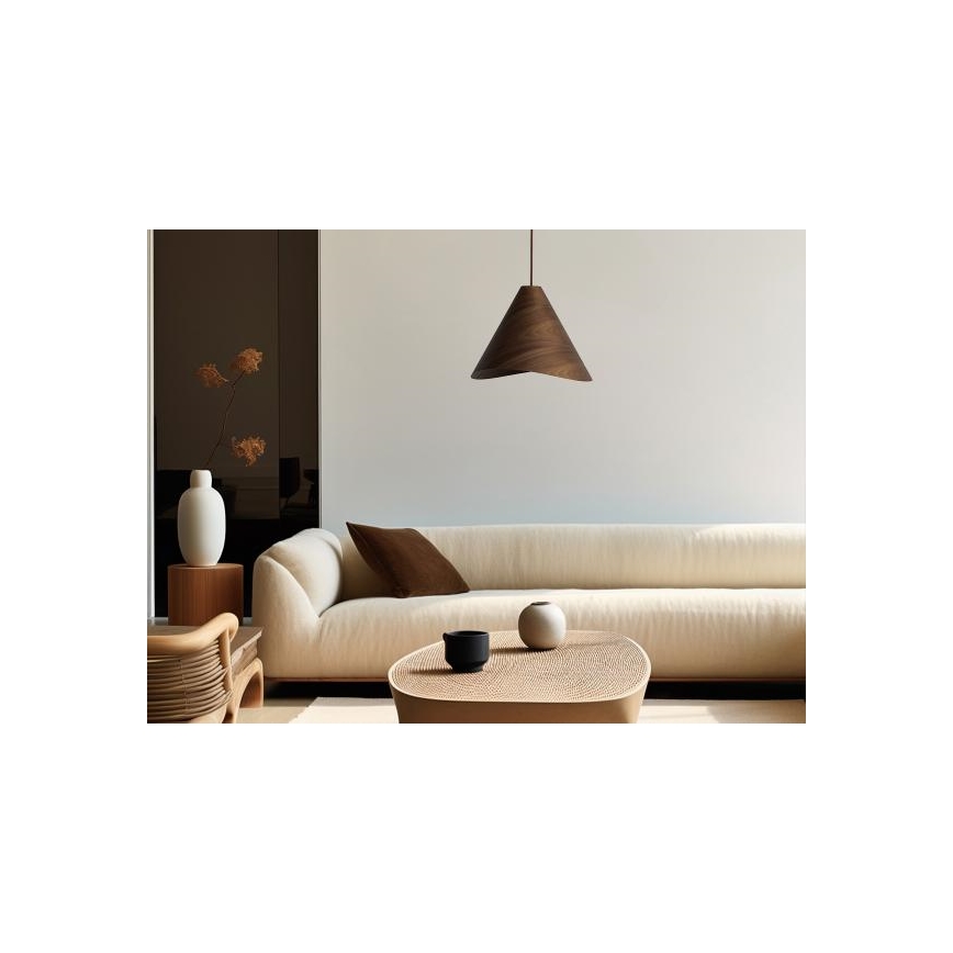 Pendellampa i trä med kabel 1xE27/60W/230V Ø 33 cm massivt trä / valnöt / gummiträ