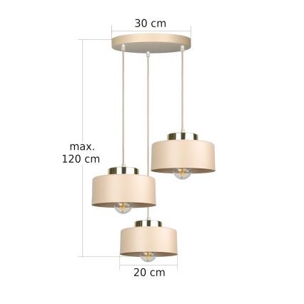 Pendellampa IGNIA med kabel 3xE27/60W/230V taupe