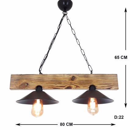 Pendellampa med kabel HEPSI 2xE27/40W/230V gran/valnöt