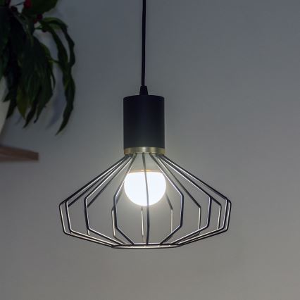 Pendellampa med kabel SOLANO 1xE27/15W/230V svart/guld