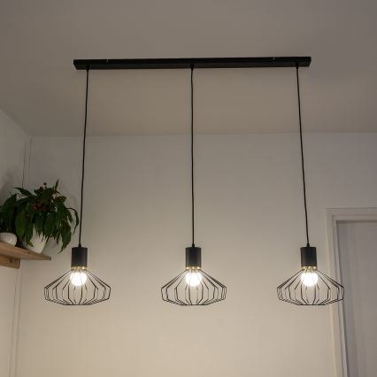 Pendellampa med kabel SOLANO 3xE27/15W/230V svart/guld