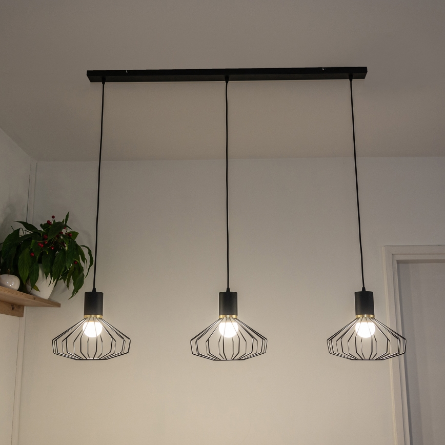 Pendellampa med kabel SOLANO 3xE27/15W/230V svart/guld
