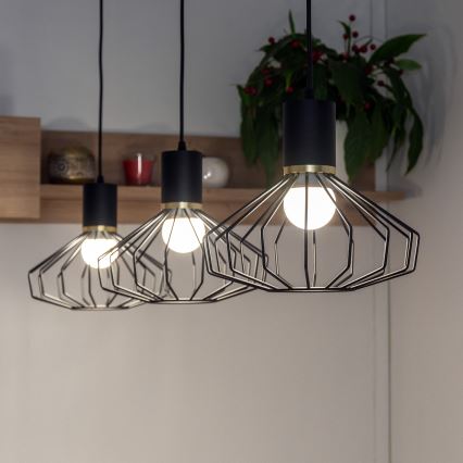Pendellampa med kabel SOLANO 3xE27/15W/230V svart/guld