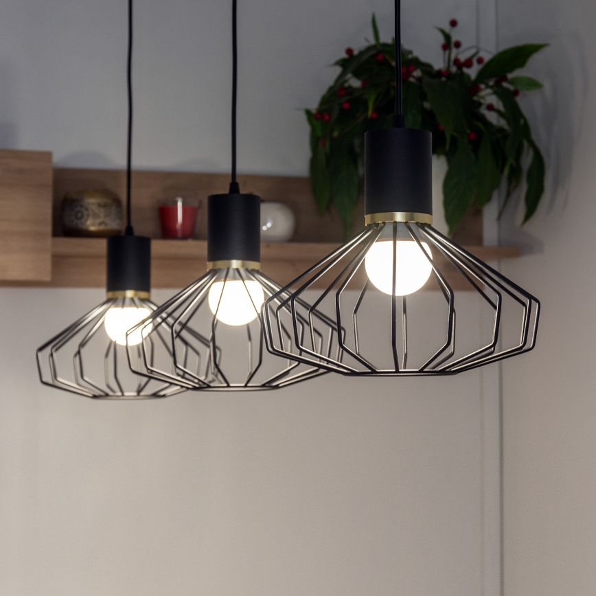 Pendellampa med kabel SOLANO 3xE27/15W/230V svart/guld