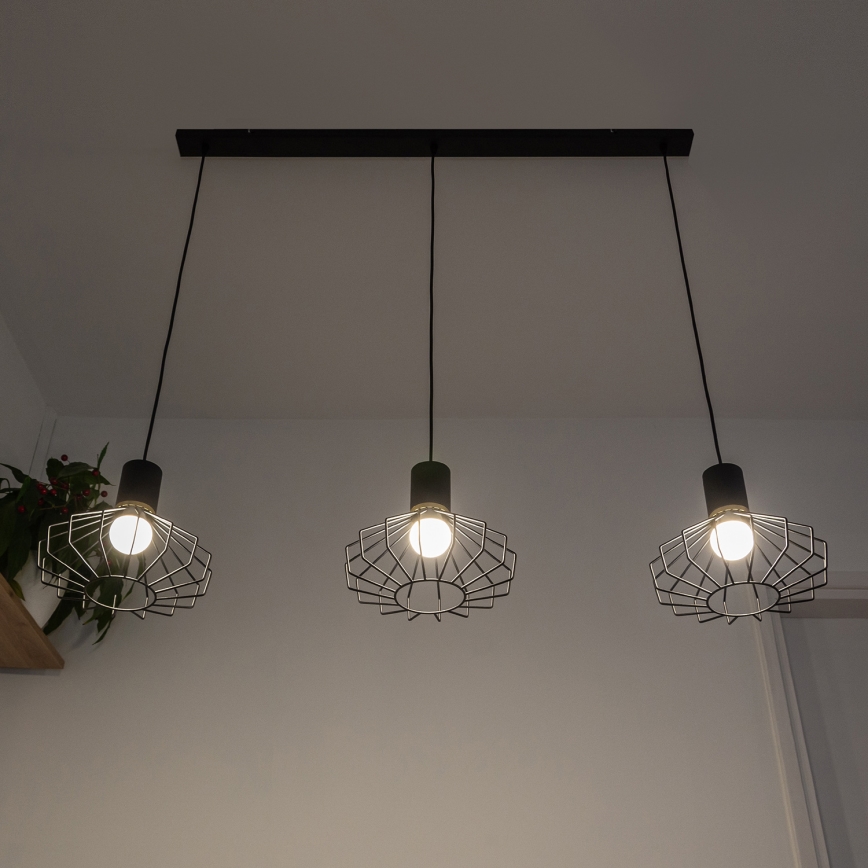 Pendellampa med kabel SOLANO 3xE27/15W/230V svart/guld