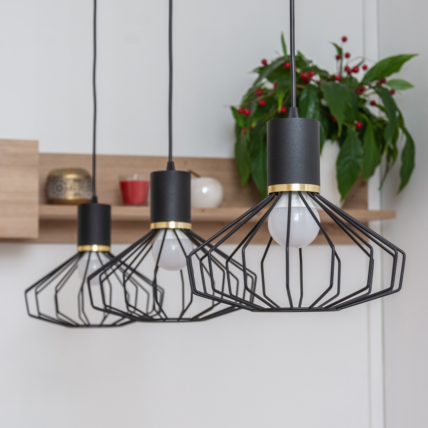 Pendellampa med kabel SOLANO 3xE27/15W/230V svart/guld