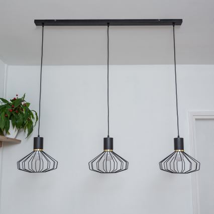 Pendellampa med kabel SOLANO 3xE27/15W/230V svart/guld