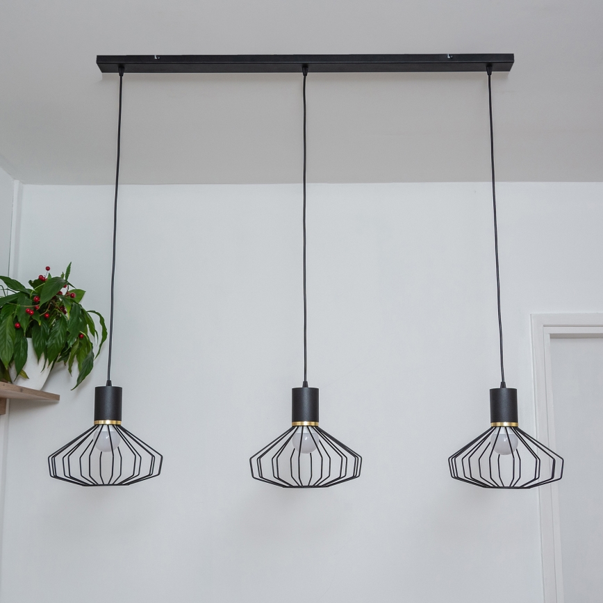 Pendellampa med kabel SOLANO 3xE27/15W/230V svart/guld