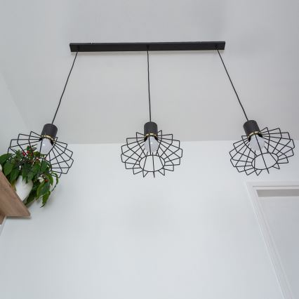 Pendellampa med kabel SOLANO 3xE27/15W/230V svart/guld