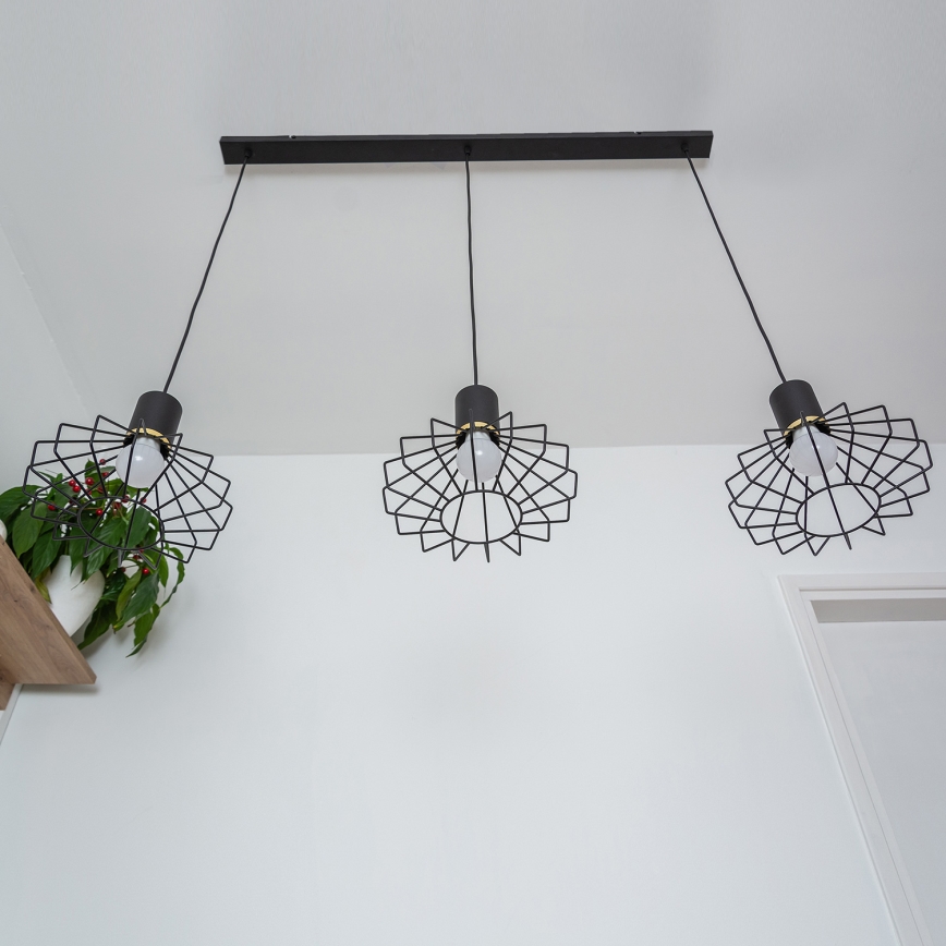 Pendellampa med kabel SOLANO 3xE27/15W/230V svart/guld
