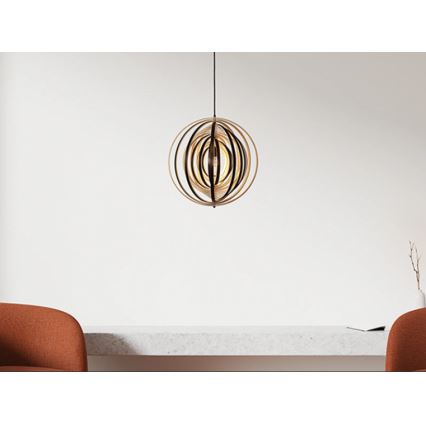 Pendellampa med sladd 1xE27/60W/230V Ø 43,5 cm massivt trä/fanér/gummiträ