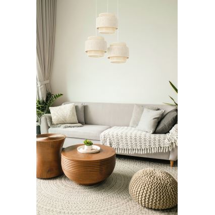 Pendellampa med sladd BOHO 3xE27/60W/230V krämvit/jute