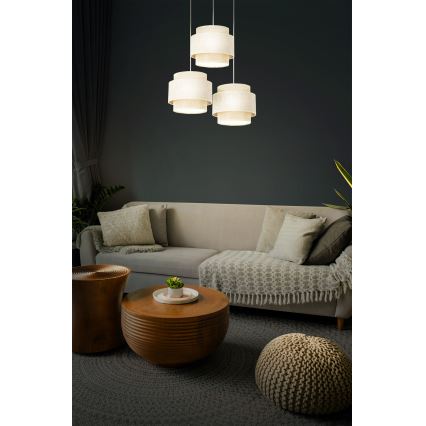 Pendellampa med sladd BOHO 3xE27/60W/230V krämvit/jute