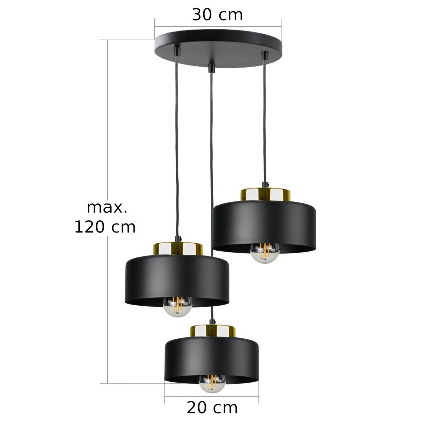 Pendellampa med sladd IGNIA 3xE27/60W/230V svart