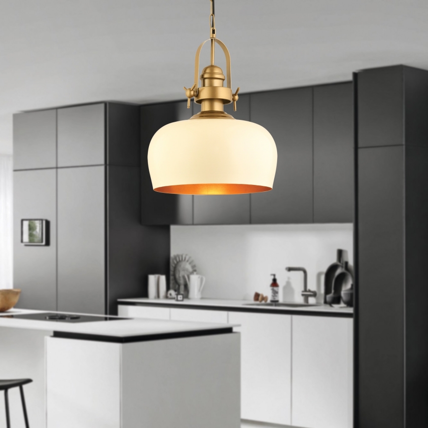 Pendellampa med sladd MONZA 1xE27/40W/230V Ø 30 cm krämvit/bronsfärgad