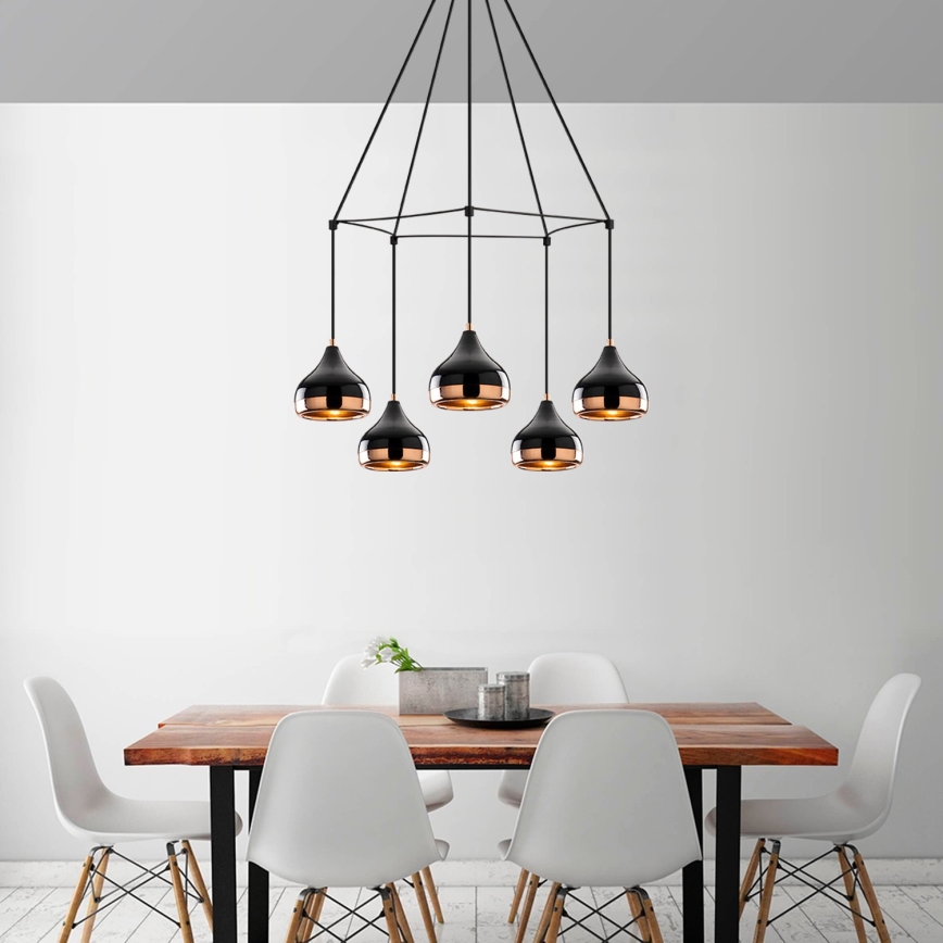 Pendellampa med sladd YILDO 5xE27/40W/230V svart/koppar