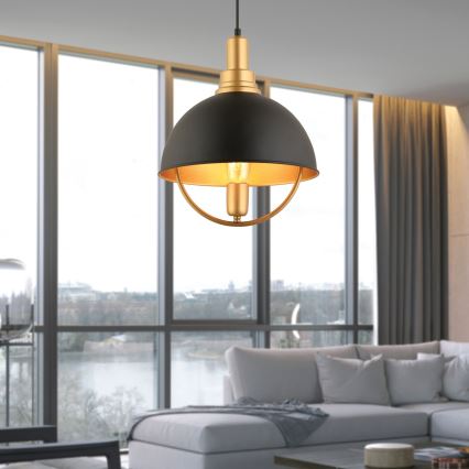 Pendellampa MONZA 1xE27/40W/230V 30 cm svart/guld