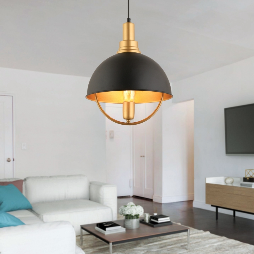 Pendellampa MONZA 1xE27/40W/230V 30 cm svart/guld