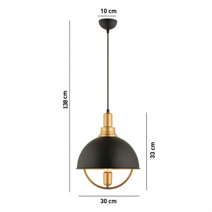 Pendellampa MONZA 1xE27/40W/230V 30 cm svart/guld