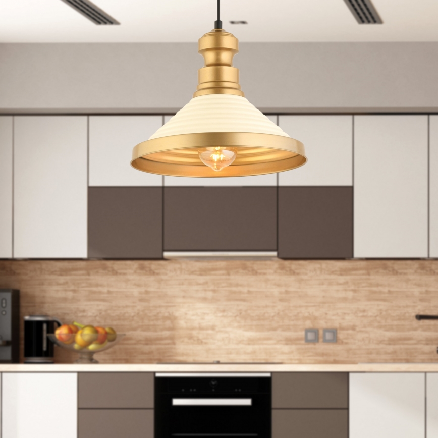 Pendellampa MONZA 1xE27/40W/230V Ø 30 cm krämfärgad/guld