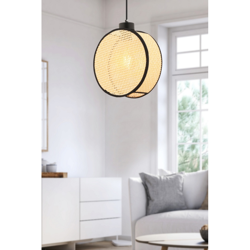 Pendellampa på kabel DRUM 1xE27/60W/230V beige/svart
