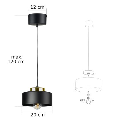 Pendellampa på kabel IGNIA 1xE27/60W/230V svart