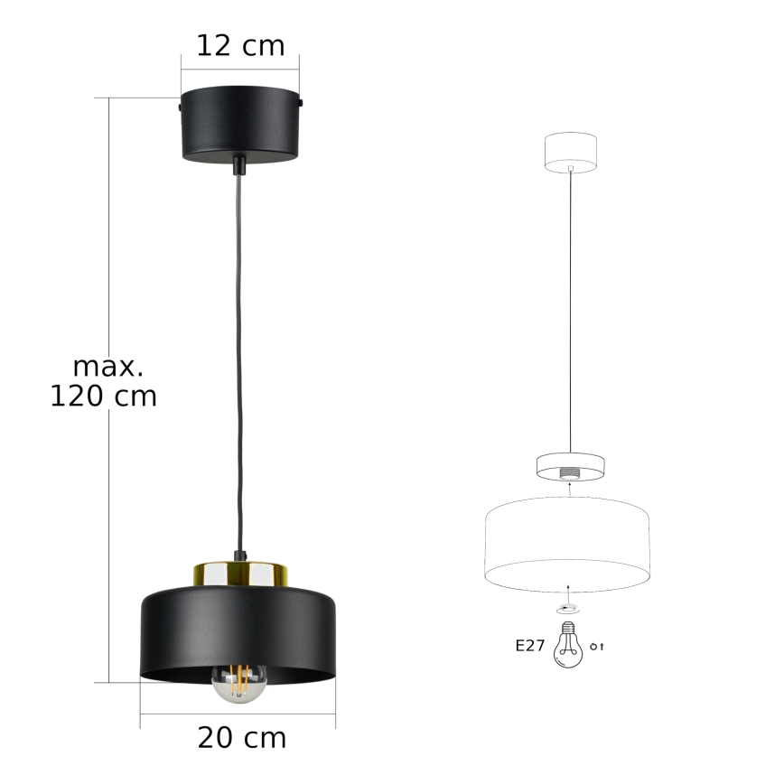 Pendellampa på kabel IGNIA 1xE27/60W/230V svart
