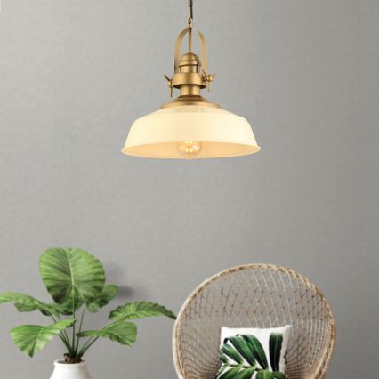 Pendellampa på kabel MONZA 1xE27/40W/230V Ø 35 cm krämvit/bronsfärgad