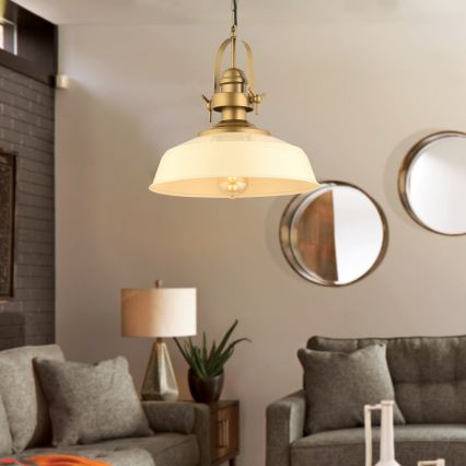 Pendellampa på kabel MONZA 1xE27/40W/230V Ø 35 cm krämvit/bronsfärgad