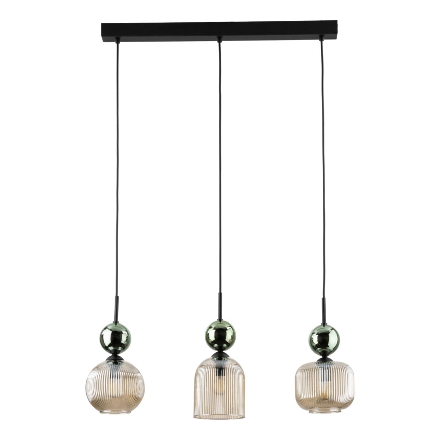 Pendellampa på kabel SOPHIA 3xE14/10W/230V svart/grön/rökbeige
