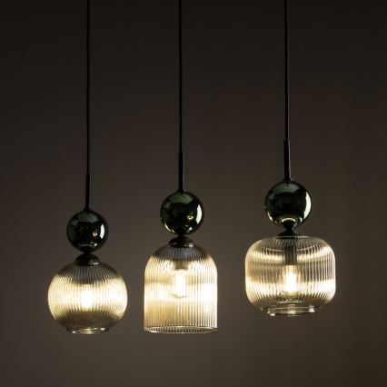 Pendellampa på kabel SOPHIA 3xE14/10W/230V svart/grön/rökbeige