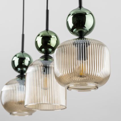 Pendellampa på kabel SOPHIA 3xE14/10W/230V svart/grön/rökbeige