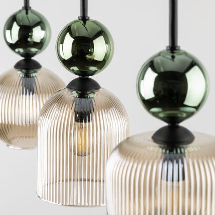 Pendellampa på kabel SOPHIA 3xE14/10W/230V svart/grön/rökbeige