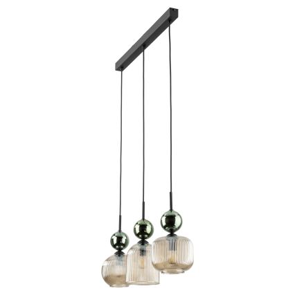 Pendellampa på kabel SOPHIA 3xE14/10W/230V svart/grön/rökbeige