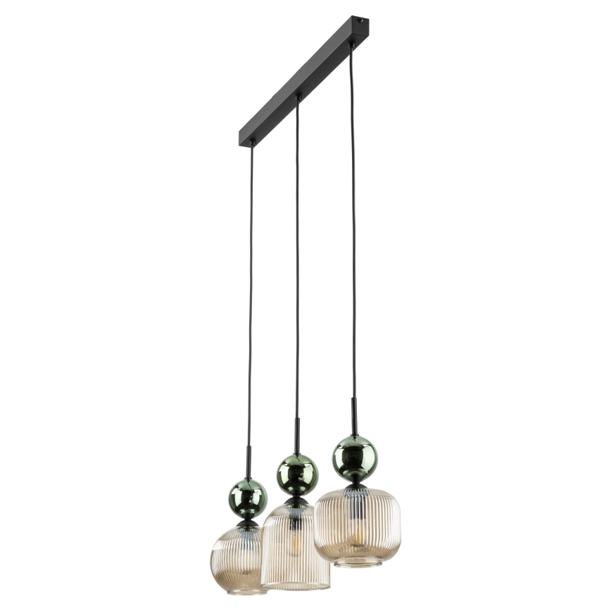 Pendellampa på kabel SOPHIA 3xE14/10W/230V svart/grön/rökbeige