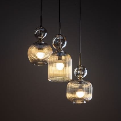 Pendellampa på kabel SOPHIA 3xE14/10W/230V svart/rökig beige