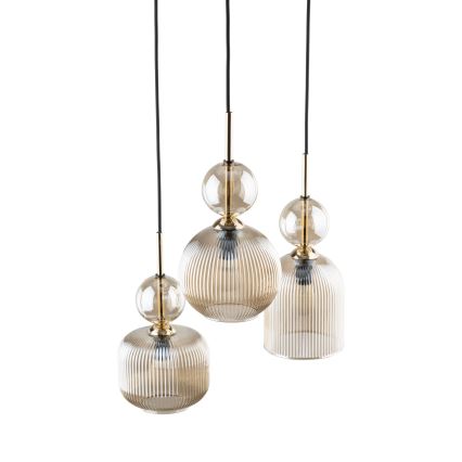 Pendellampa på kabel SOPHIA 3xE14/10W/230V svart/rökig beige