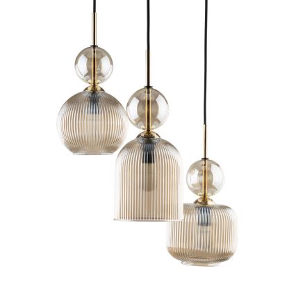 Pendellampa på kabel SOPHIA 3xE14/10W/230V svart/rökig beige