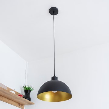Pendellampa på kabel VESPER 1x E27, 15 W, 230 V, Ø 30 cm, svart/guld