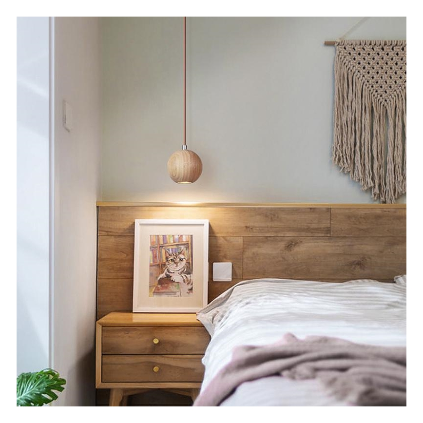 Pendellampa på vajer 1xGU10/10W/230V Ø 11 cm massivt askträ