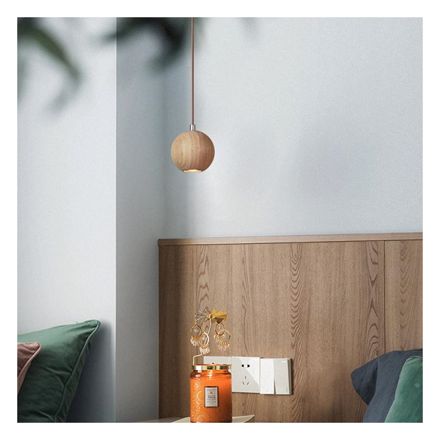 Pendellampa på vajer 1xGU10/10W/230V Ø 11 cm massivt askträ