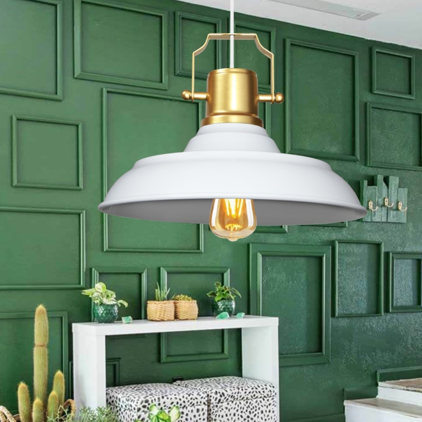 Pendellampa på vajer AYD 1xE27/40W/230V vit/guld