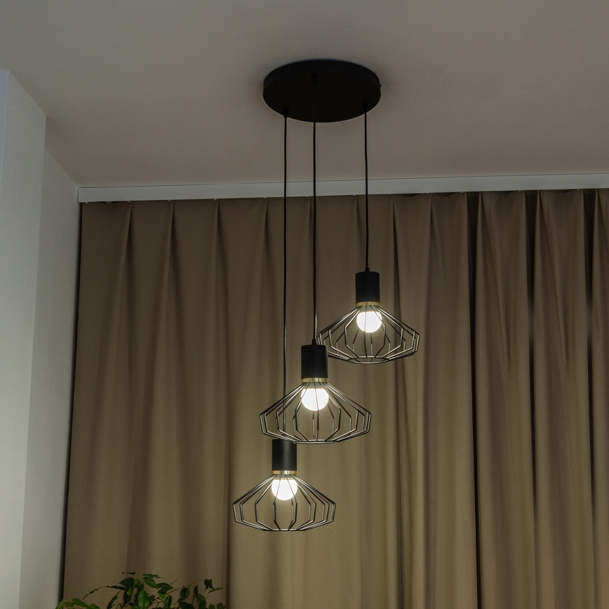 Pendellampa SOLANO 3xE27/15W/230V svart/guld